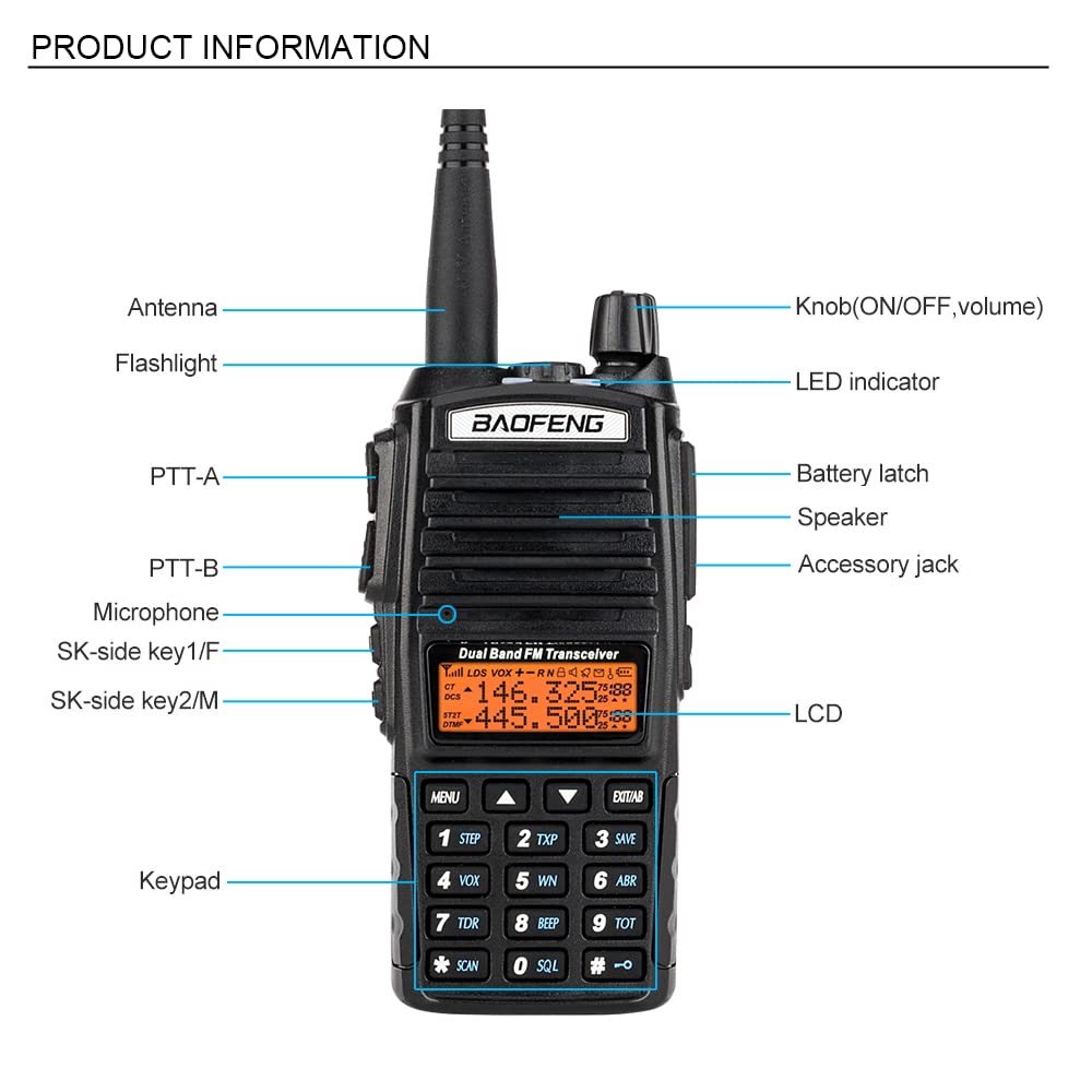 Baofeng Radio, UV-82 Ham Radio Long Range Handheld 5W Walkie Talkies, Dual Band High Power Rechargeable Walkie Talkie, Portable Two Way Radio with Programming Cable and LCD Display