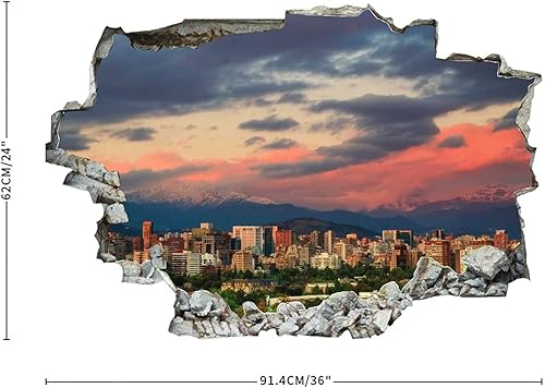 Miniatura 3 de Chile Santiago Houses Mountains Clouds - Adhesivo decorativo para pared con diseño de paisaje en 3D, extraíble, PVC, divertido, para decoración del