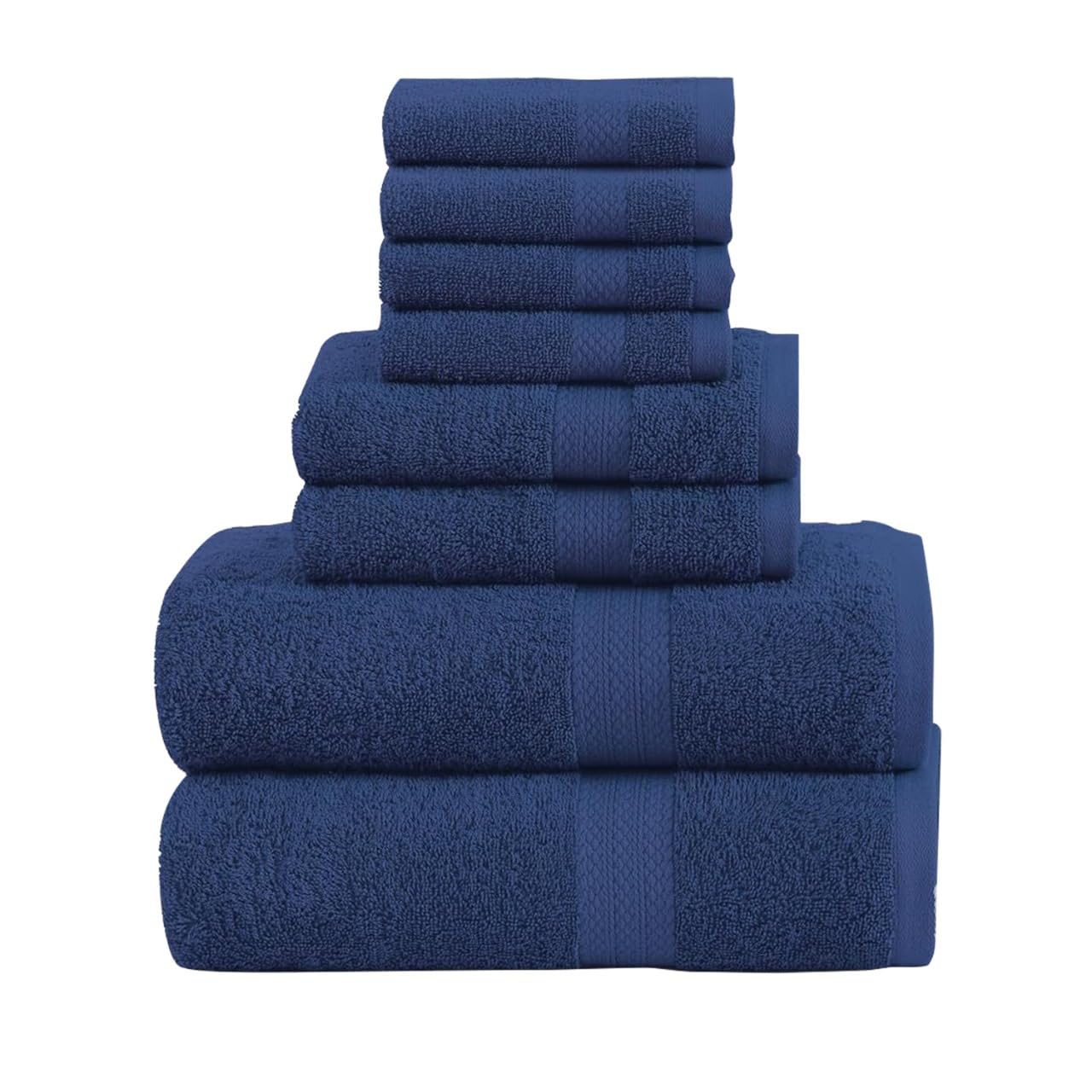 QUBA LINEN Pack of 8 Towels Set, 2 Large Bath Towels, 2 Hand Towels, 4 Wash Cloths, 100% Cotton, Lighter Weight, Quicker to Dry, Super Absorbent,