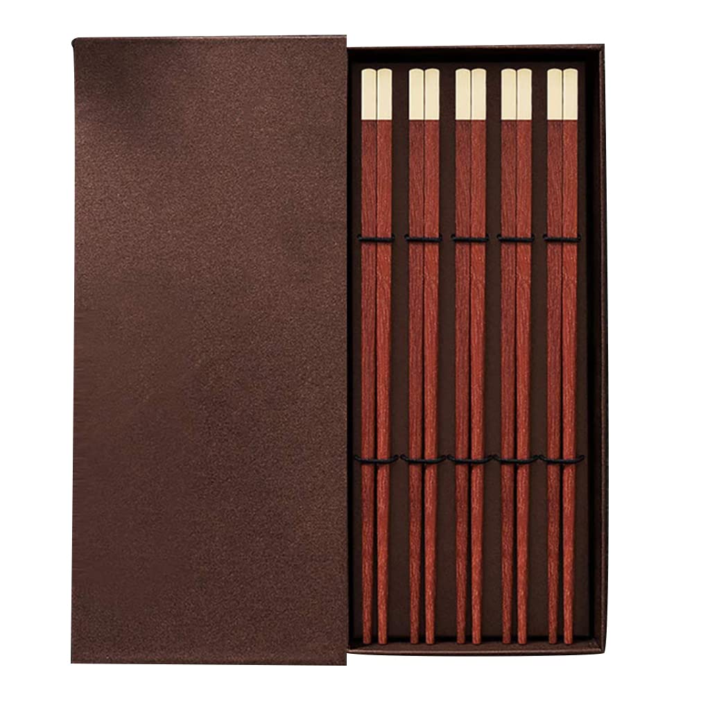 Coffret Cadeau de Baguettes japonaises en Bois avec étui, 5 Paires de Baguettes réutilisables, Baguettes de Luxe en Bois Naturel, Baguettes à Sushi Chinoises antidérapantes, Baguet(B)