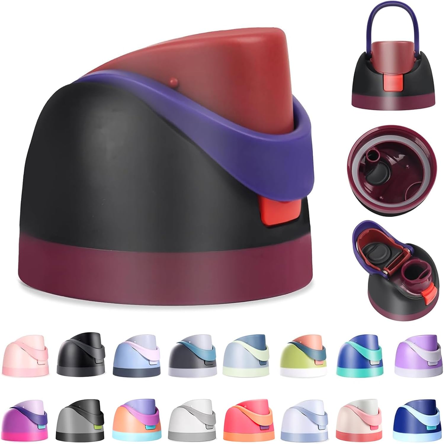 Ruzkq Replacement Lid for Owala Freesip, Compatible with Owala Cup 16oz 24oz 32oz 40oz, One Button Water Bottle Top Lid Replacement Accessory, Leakproof, BPA-Free, Black Purple