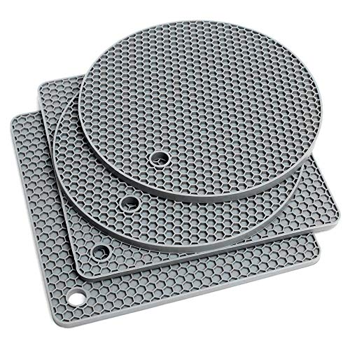 Salvamanteles de Silicona,4 piezas Sostenedor de Pote de Silicona Antideslizante Tapete de Utensilios Cocina Resistente al Calor Posavasos Estera del Tazón Multiusos Individuale Separador de Sartenes Cover