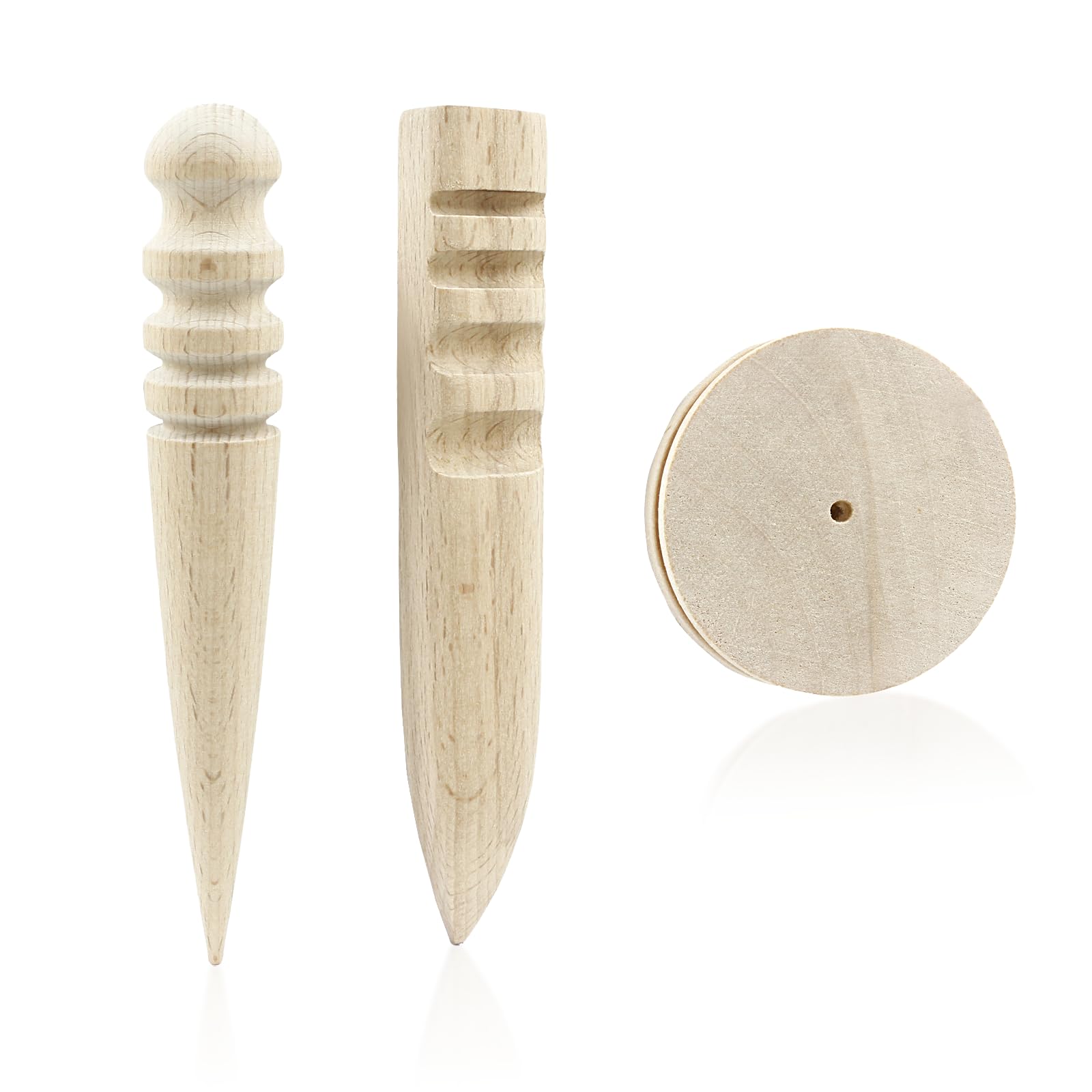 Litoexpe 3pcs Leather Burnisher Tool, Multi-Size Leather Edge Slicker, Wood Leather Craft Edge Tool Set, Smooth Grooves Polished Leather Edge Burnisher Tool