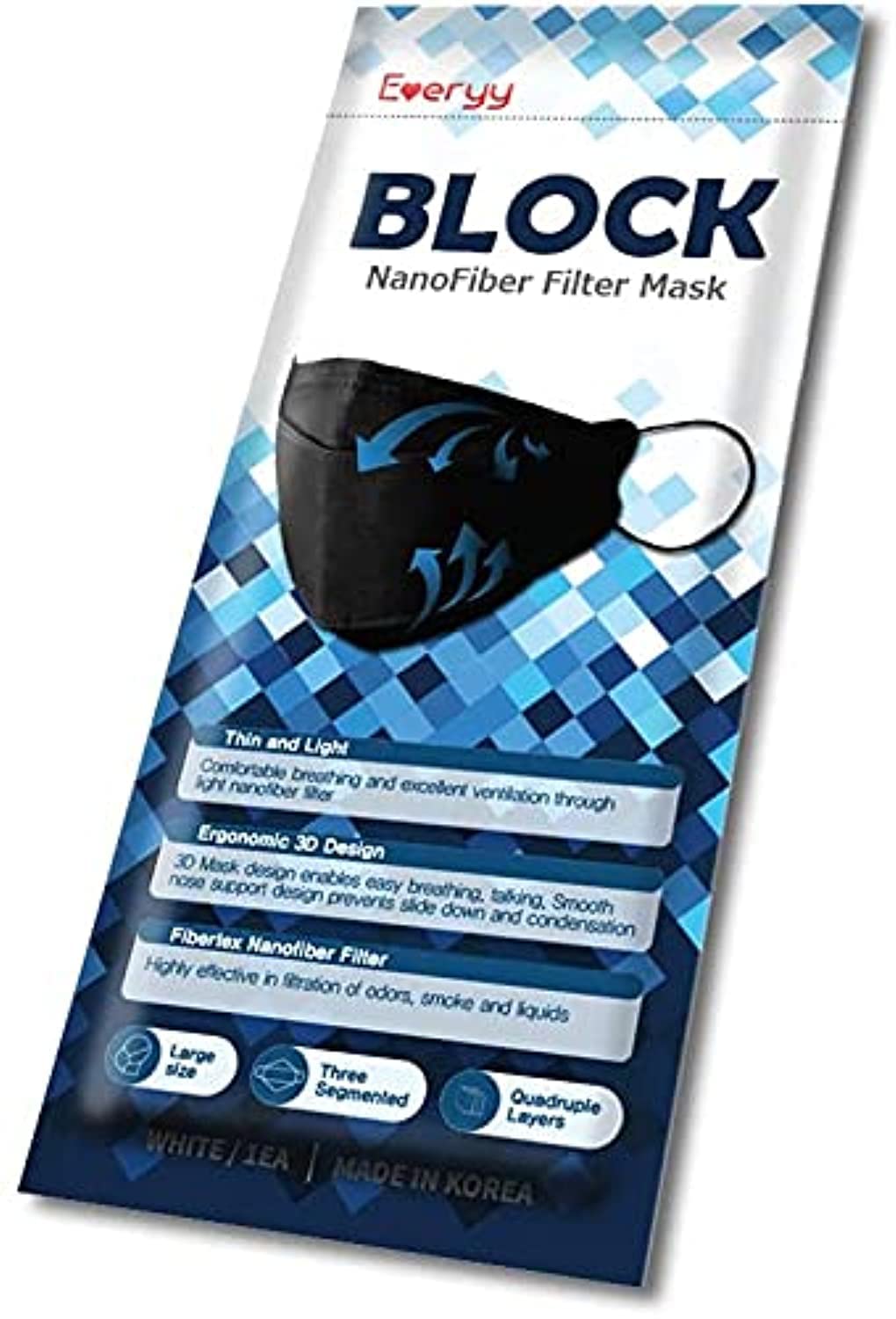 Everyy 10 PCS Block Nanofiiber Filter Face Mask Set BLACK (Made in Korea)