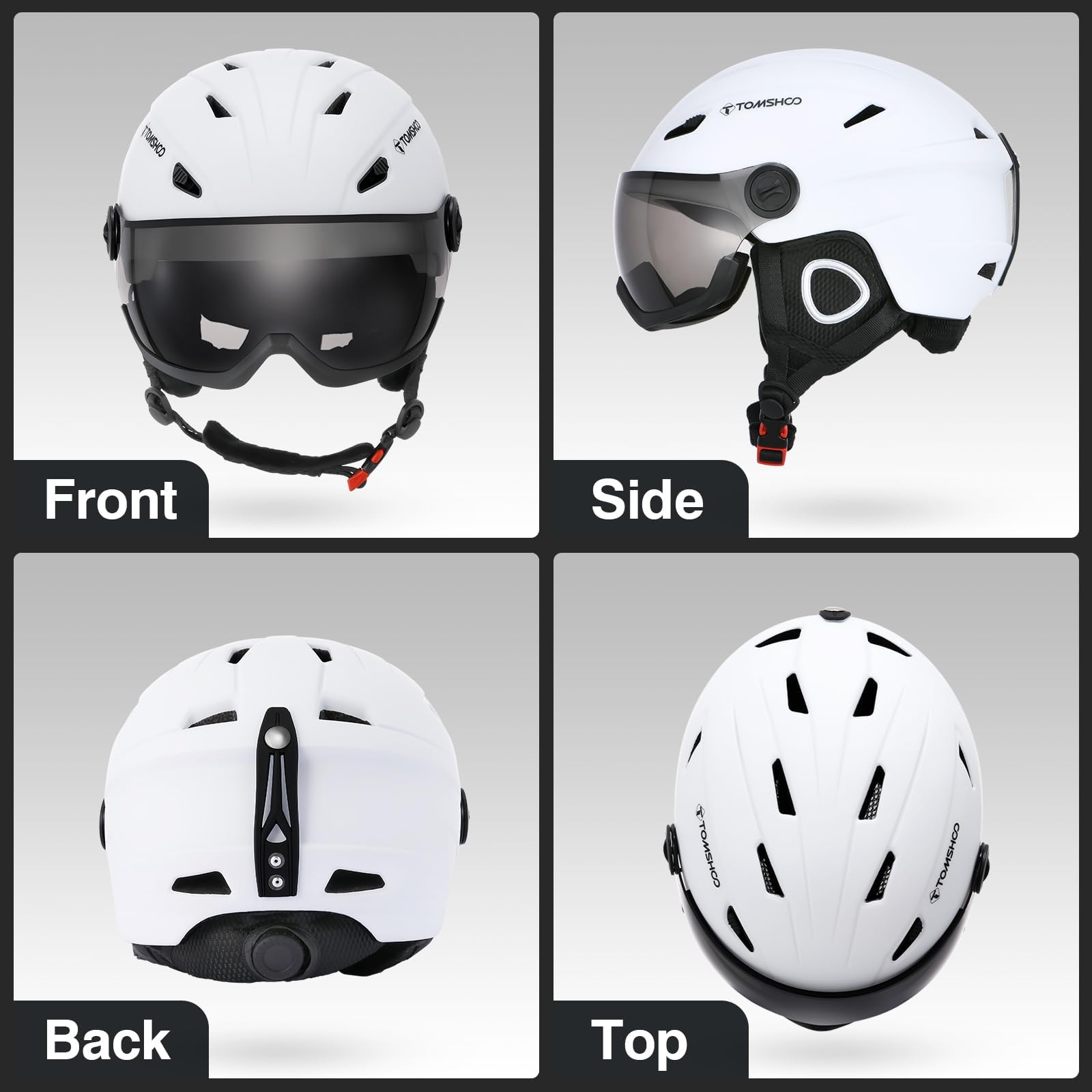 TOMSHOO Casco da Sci con Visiera, Caschi Sci Professionale con 14 Prese d'Aria Indipendenti, Fodera Rimovibile, Dimensione della Testa Regolabile per Sci Snowboard