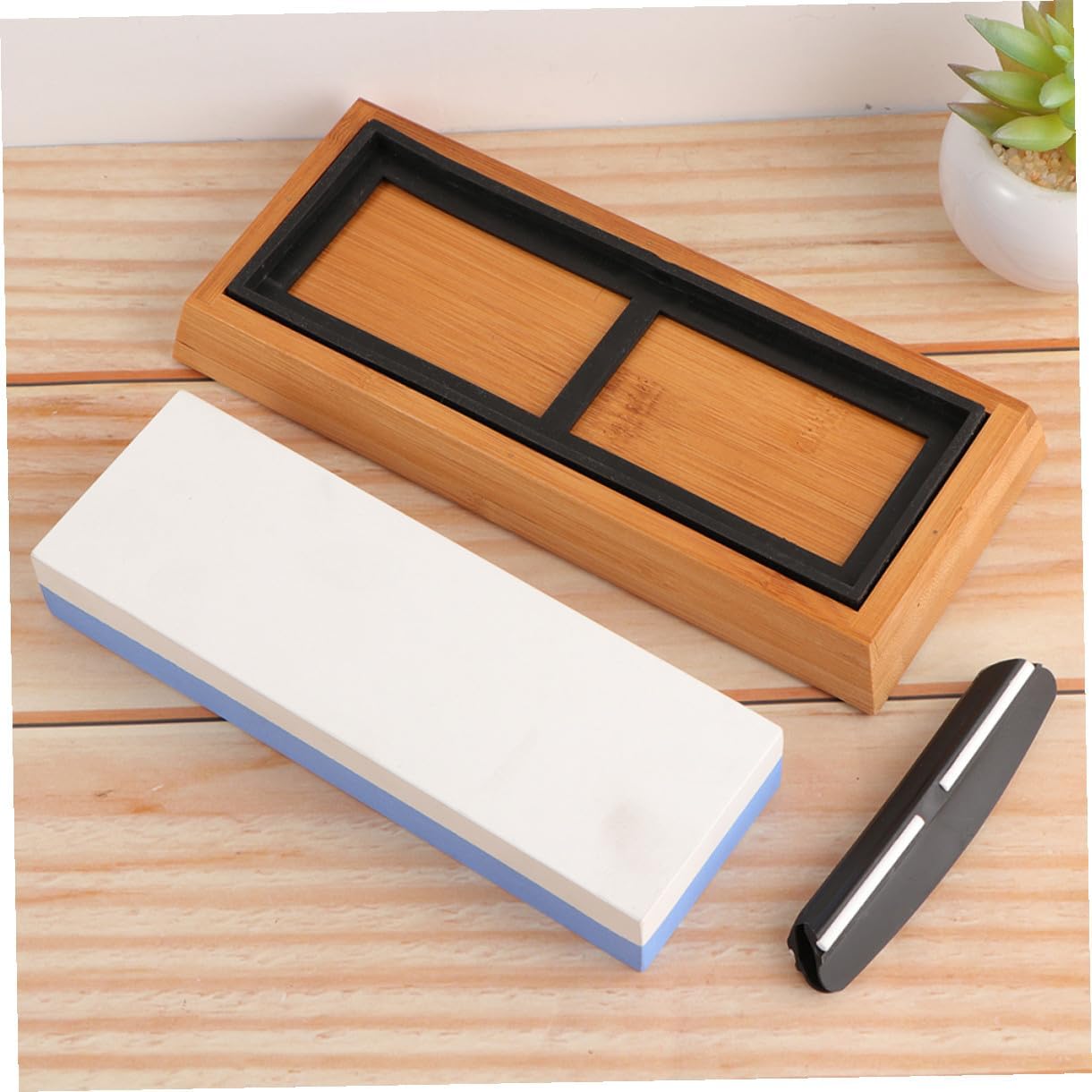 Double-sided Whetstone Sharpening Stone 1000/6000 Grit Kitchen Knife Sharpener Set with Non-slip Silicone Pad, Base, Angle Guide, and Flattening Stone for Household Use, 5pcs Kit