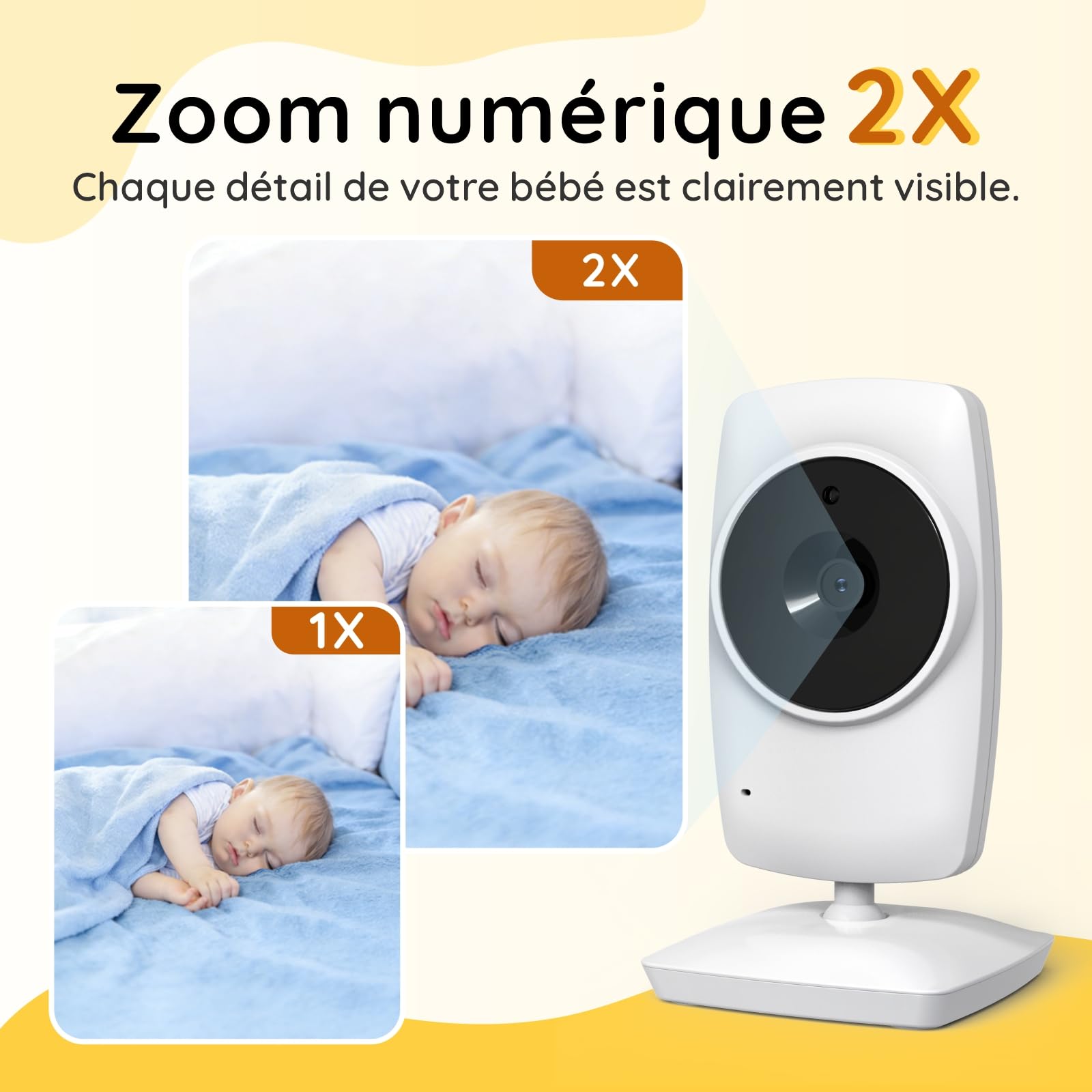 Babystar Babyphone caméra,3.2 Pouces écran LCD Moniteur bébé avec caméra et Vision Nocturne, Mode ECO, Audio bidirectionnel, capteur de température, Rappel d'alimentation, 4 berceuses