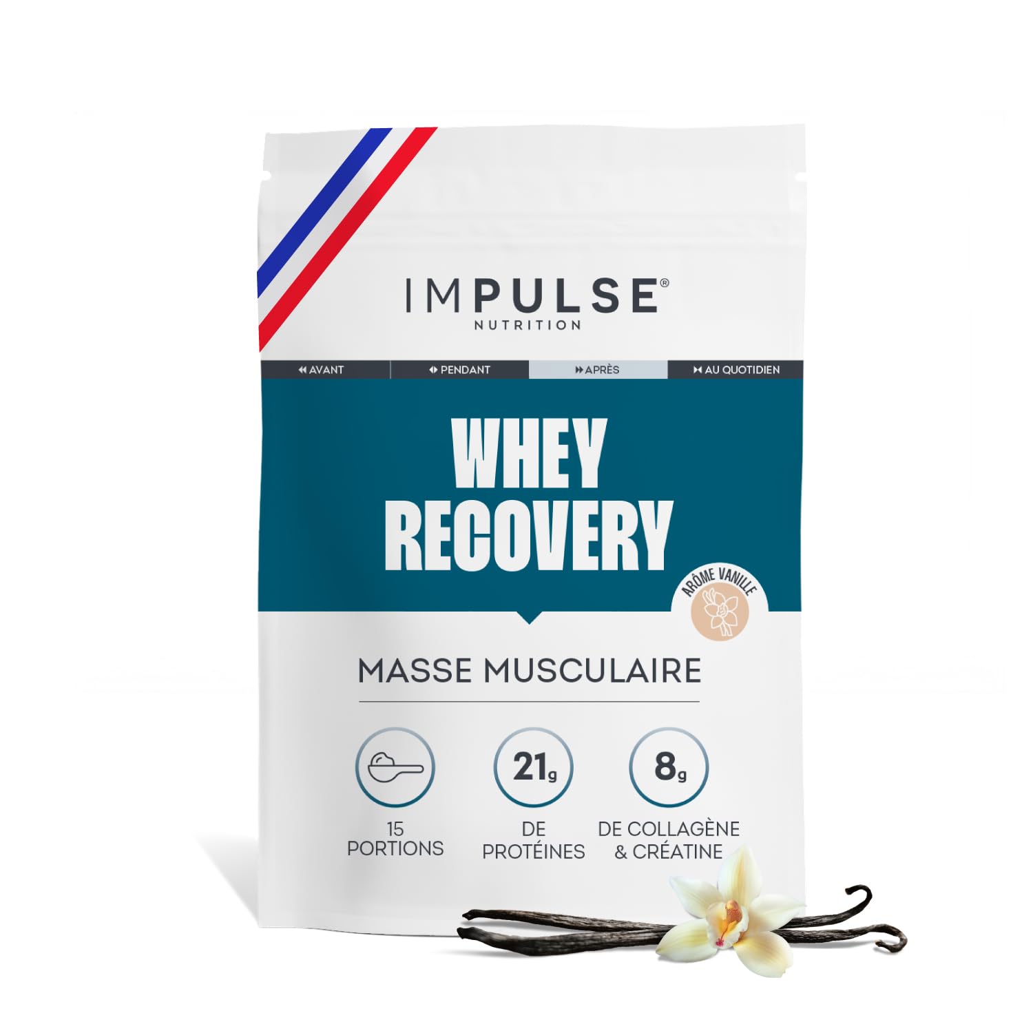 Impulse Nutrition - Whey Recovery Vanille - Complément Alimentaire tout-en-1 pour la Musculation, Récupération & les Articulations - 21g Protéine, 3g Créatine Creapure®, 5g Collagène Peptan® - 525g