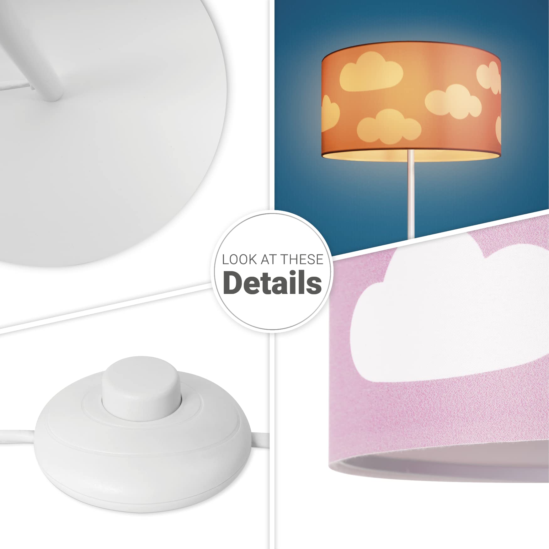 Paco Home Lampadaire Lampe Enfant Lampe Lecture Chambre Enfant Abat-Jour Tissu Rond Ã?toiles Lune Bébé E27, Couleur:Design 10 (Ø38 cm), Type de luminaire___Couleur:Lampadaire à un pied - Blanc