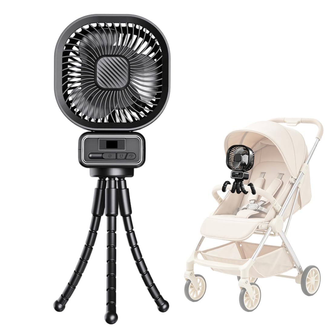 Ventilateur portable pour poussette USB avec support amovible et rotation à 270 degrés