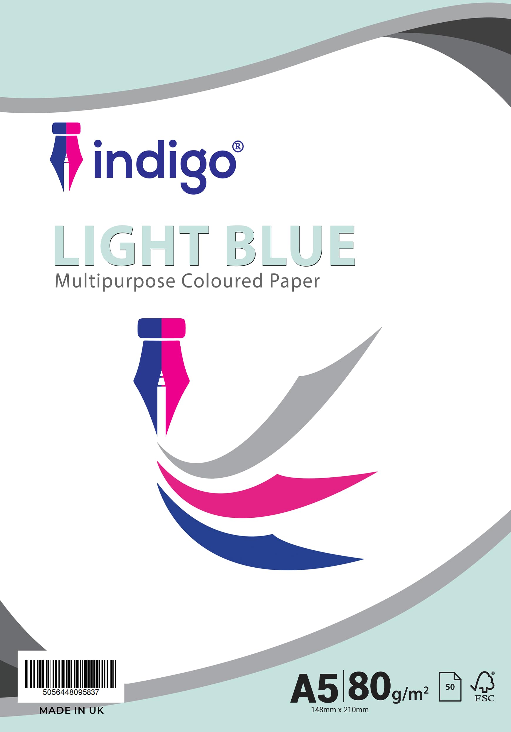 Indigo® A5 Multipurpose Copier Coloured Paper 80gsm Pale Blue - Pack of 100 Sheets
