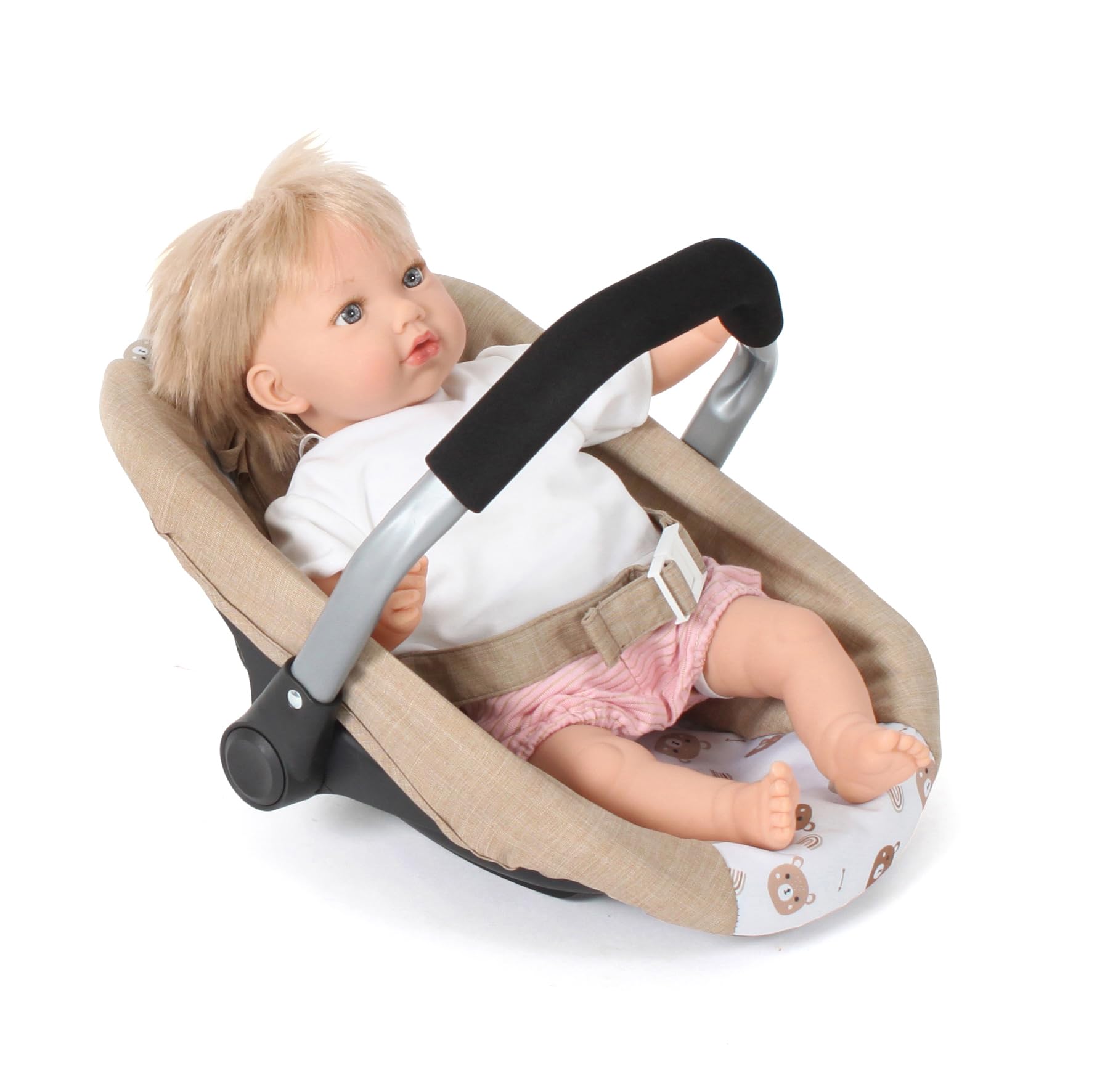 Siège Auto Poupée Chic 2000 Bayer - Gris Rose Avec Bavoir & Ceinture - Pour Poupées Jusqu'à 50 Cm