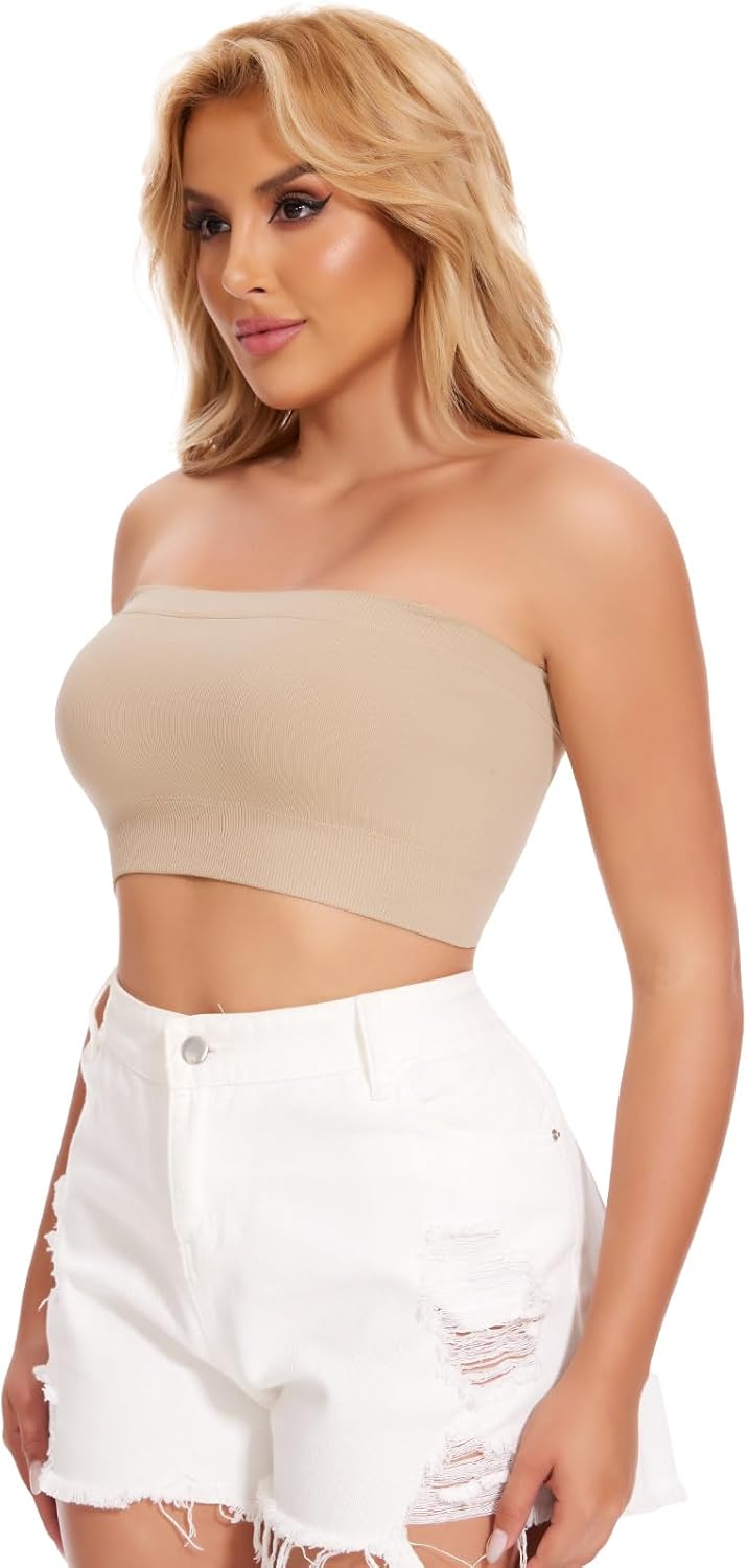 JOYSHAPER Strapless Bras for Women Bandeau Bralette Tube Top 2 Packs - Image 2