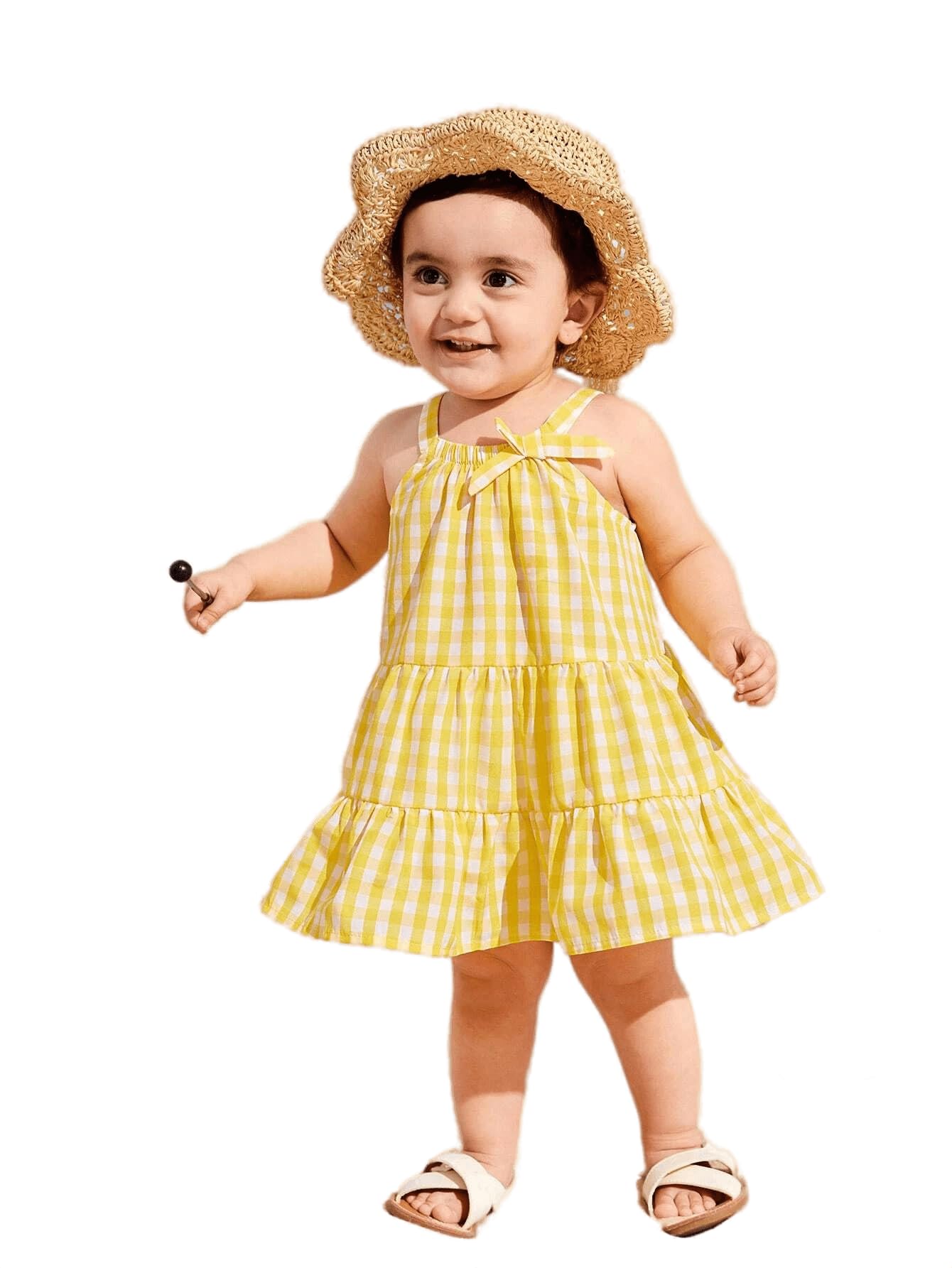 OMLI | Sleeveless | Cotton | Check Box Printed |Kids Girls | Casual | Knee Length | Frock