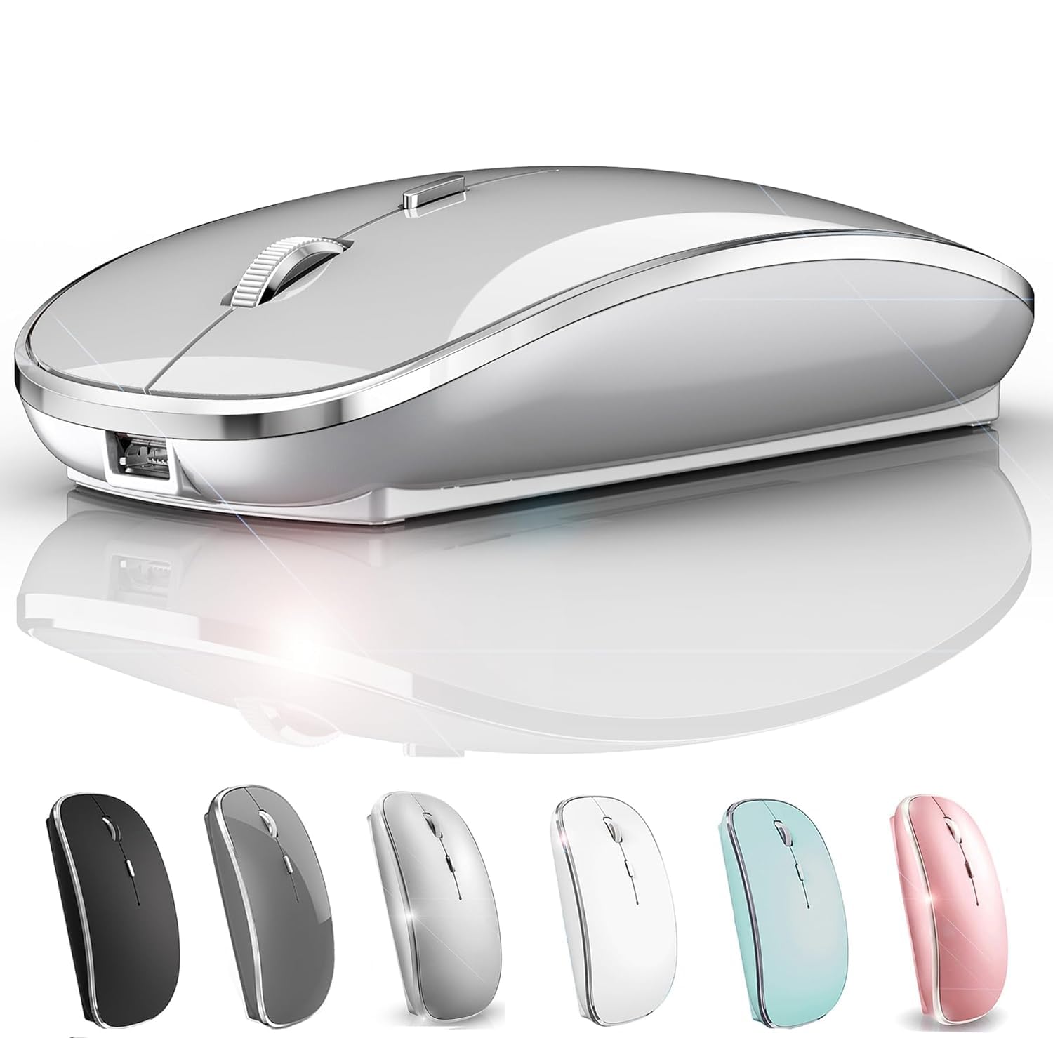 ワイヤレス マウス MacBook Pro用 MacBook Air用 ノートパソコン用 Mac用 iMac用 デスクトップコンピュータ用 Windows7/8/10/11 パソコン用 HP(ヒューレット・パッカード)向け Chromebook用 MacBook用 (シルバー)