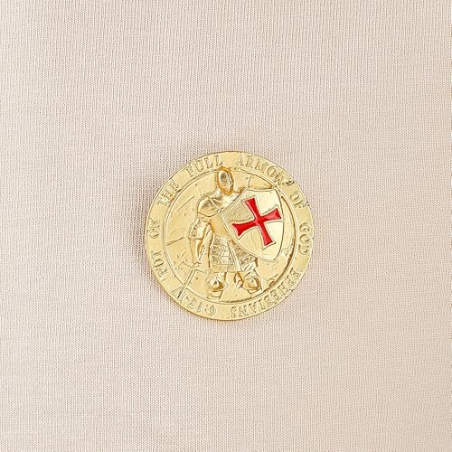 Image of Gold-Tone Knights Templar Brooch Medieval Knight Armor Pin - inchPut on the Full Armor of God inch Ephesians 6:13-17 Inspirational Brooch Religious Jewelry