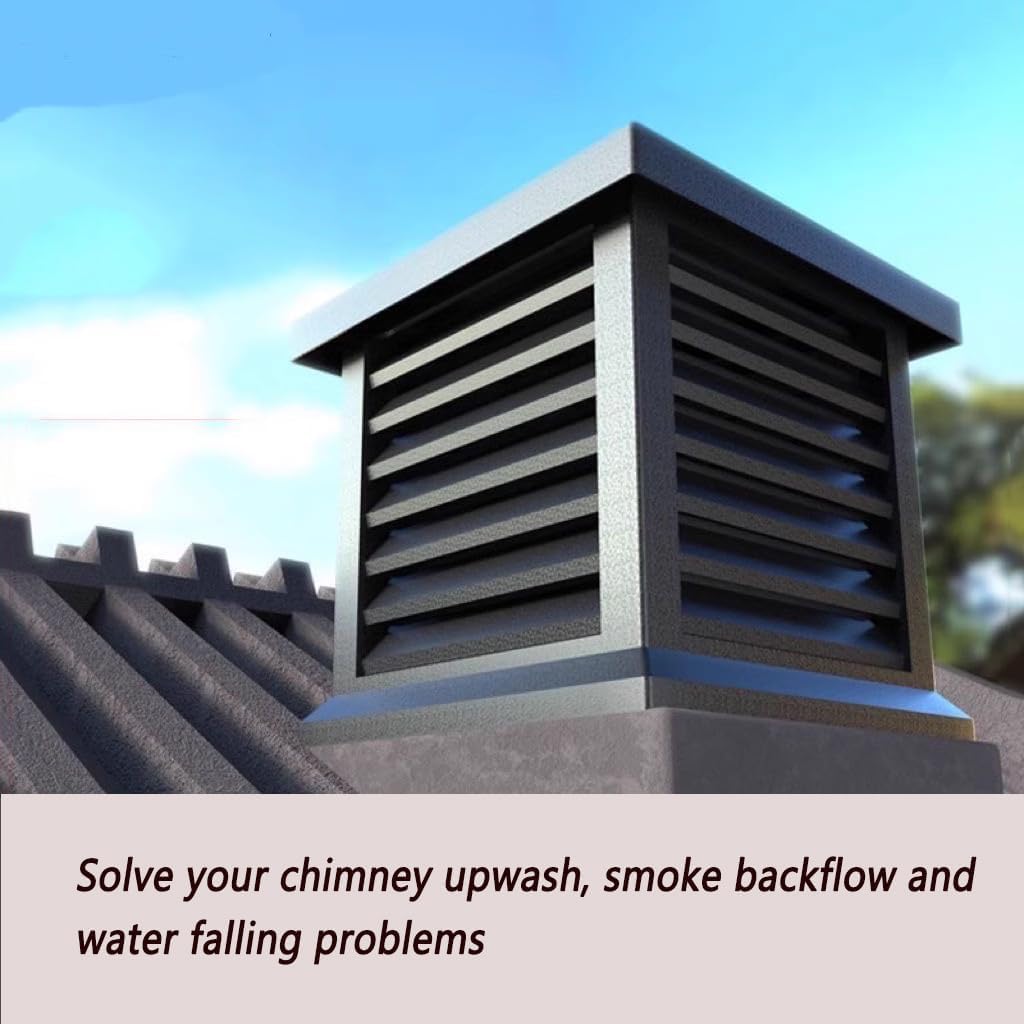 Chimney Cap,14" x 14" Villa Cowl Fireplace Chimney Caps, Aluminum Alloy Square Tapered Top Louvre Roof Vent Rain Windproof Cover for Outside