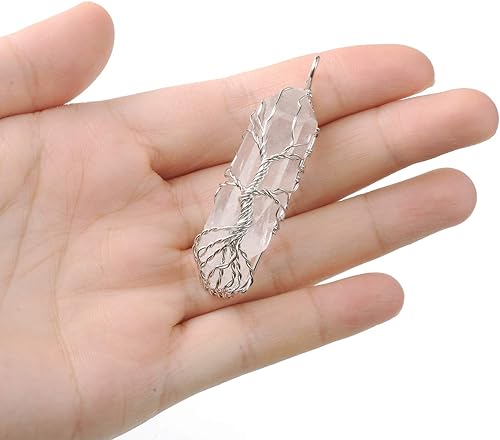 Miniatura 2 de Collar con dije de árbol de la vida con piedra de cristal curativo natural, collar de corazón de varita de cuarzo con piedras preciosas de Reiki,