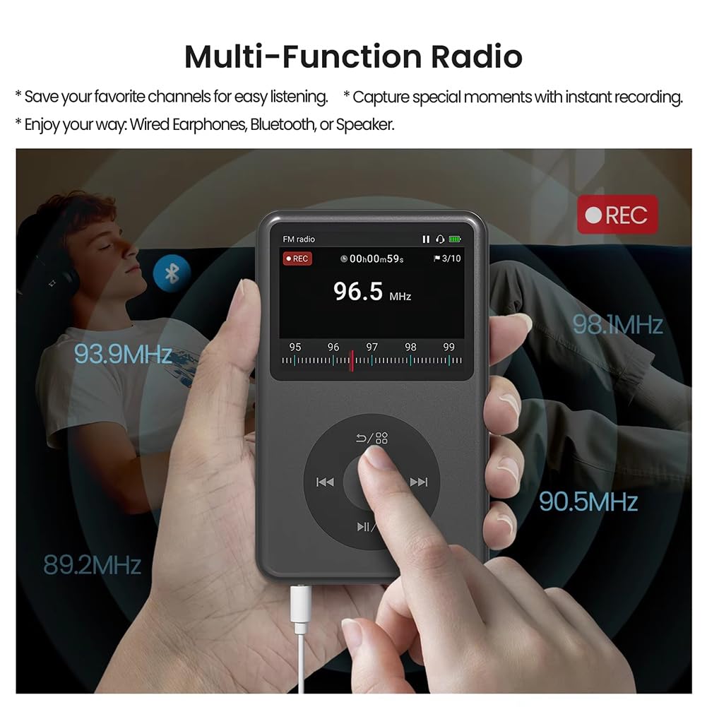 Reproductor MP3 de 64 GB, Bluetooth, HiFi, DAP, Reproductor de Música, Reproducción de Vídeo, Reproductor de Música Portátil A