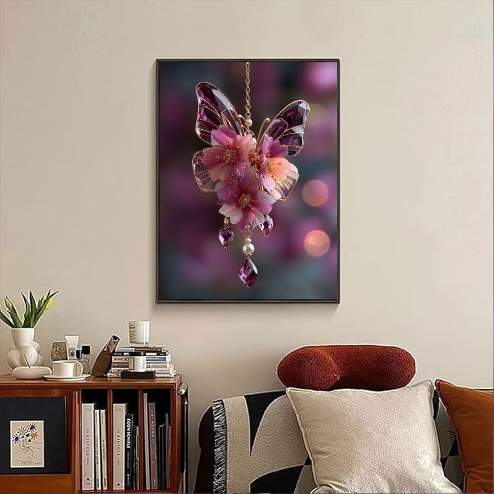 Zestawy do malowania diamentami 5D DIY, motyl różowy diamentowy zestaw do malowania dla początkujących dorosłych, okrągłe, pełne wiercenie, zestaw do haftowania, malowanie według numerów, do dekoracji