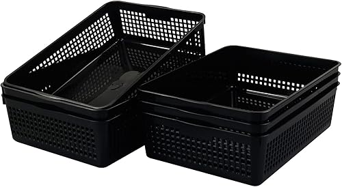 Miniatura 7 de Paquete de 6 cestas de almacenamiento de papel de plástico, cesta de almacenamiento A4 negra