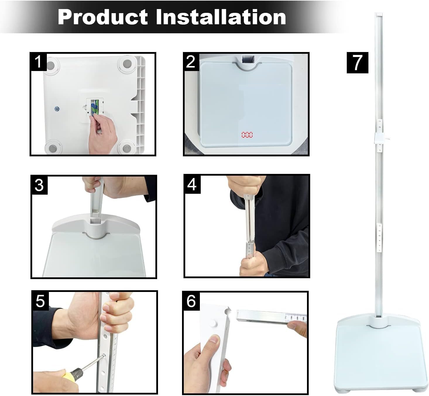 Báscula digital de tamaño y peso, plataforma combinada con telémetro portátil desmontable, peso máximo 100 kg, altura de la barra: 191 cm, báscula médica para niños y adultos