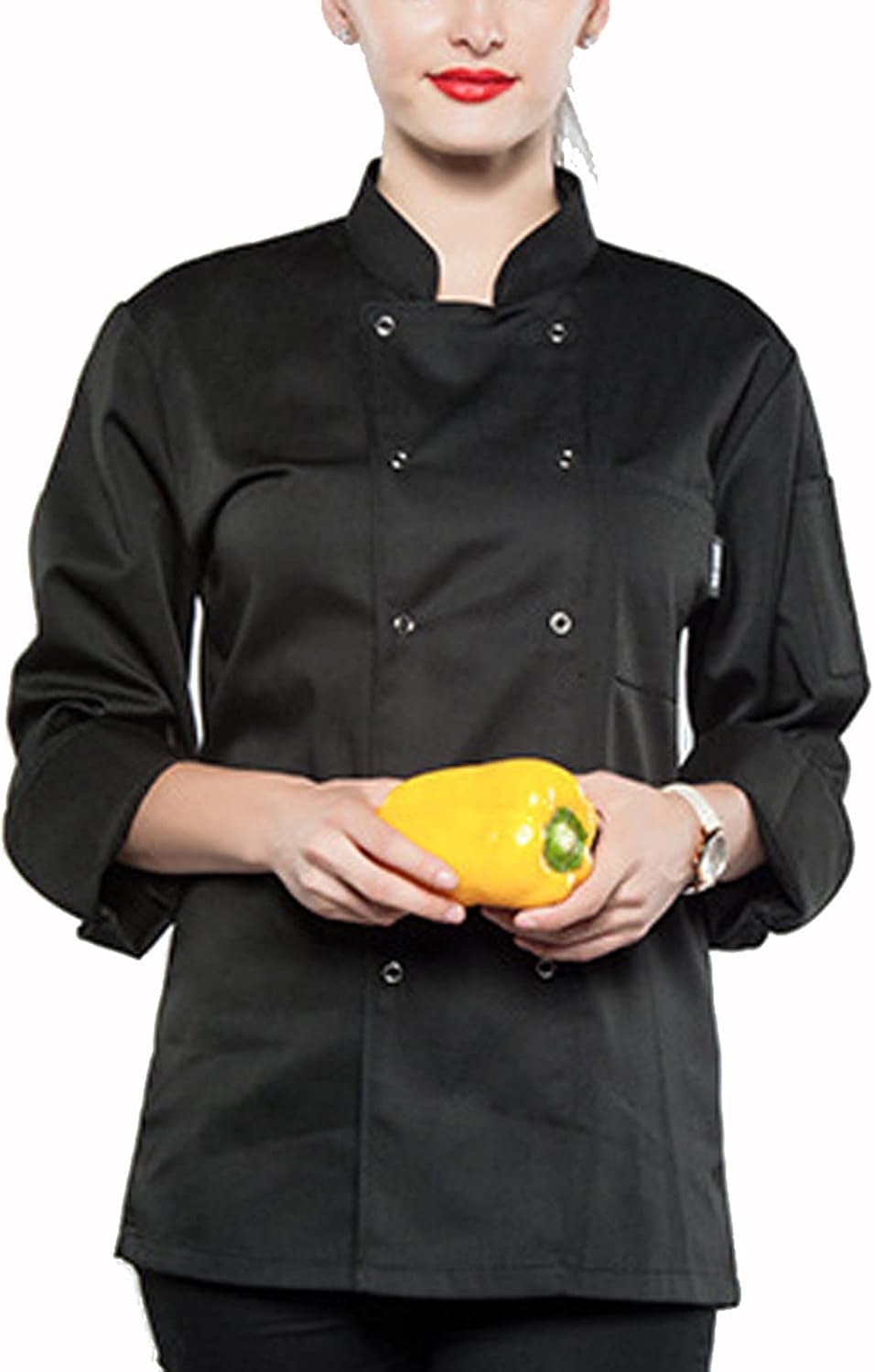 Chef Coat, Men Women Long Sleeve Restaurant Chef Kitchen Work Uniforms Double Breasted Sushi Bakery Cafe Waiter Catering Service Jackets(Black_C(XL))