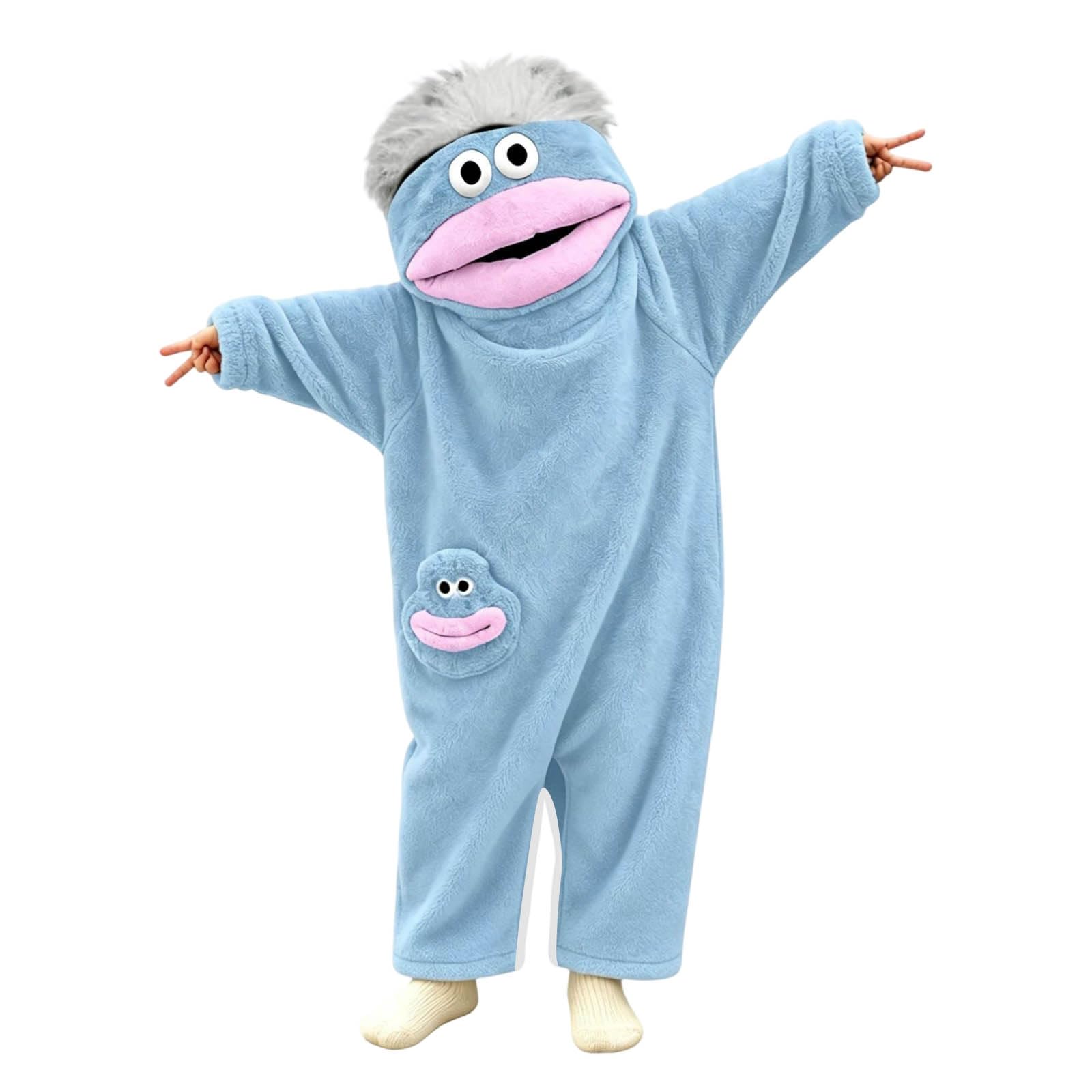 Funny Silly Onesie Children Big Mouth Monster Hooded One-Piece for Kids