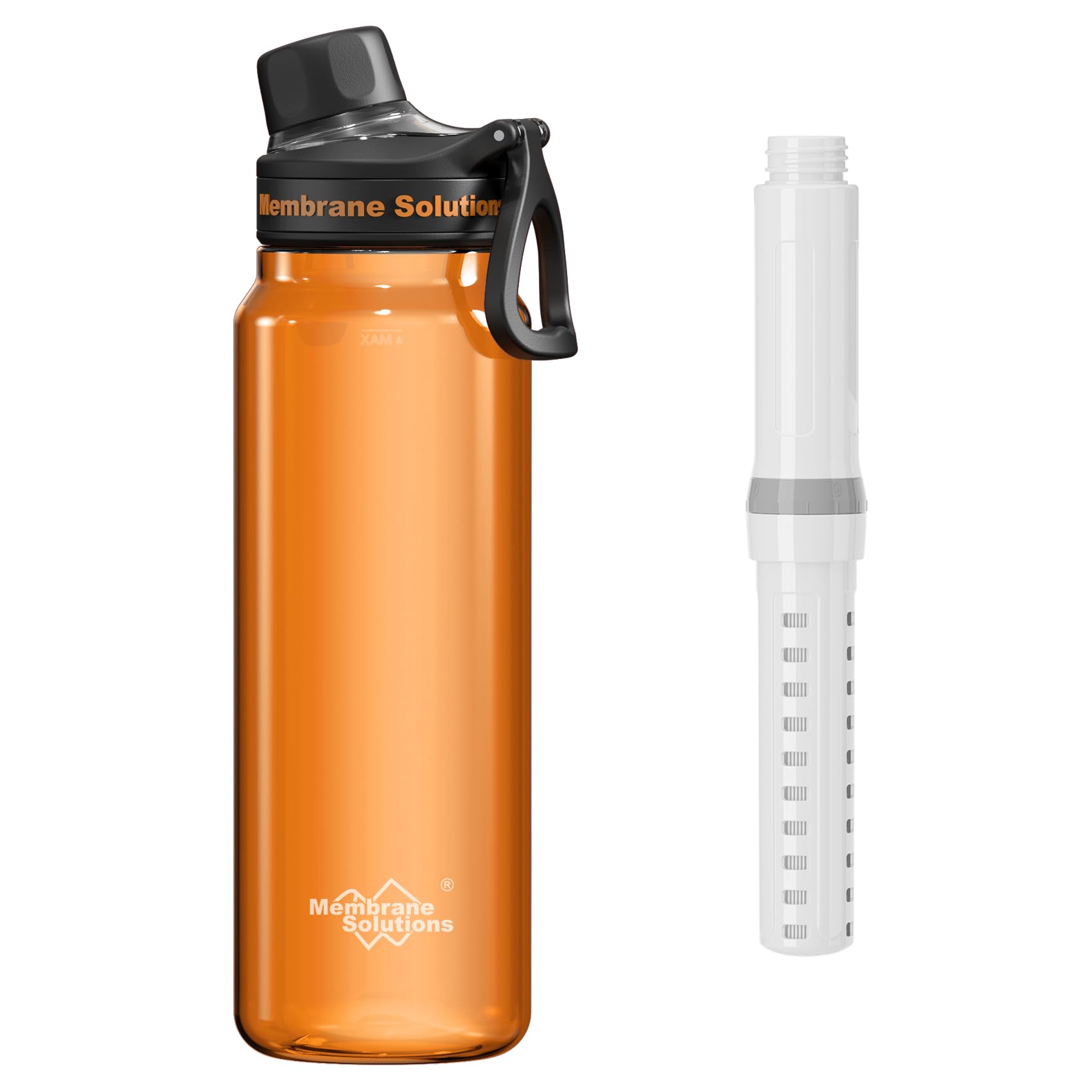 Membrane Solutions C3 Filtered Water Bottle, 36oz BPA-Free Bottle with Replaceable ACF+UF Filter Cartridge, Portable Water Filter, Travel, Hiking &