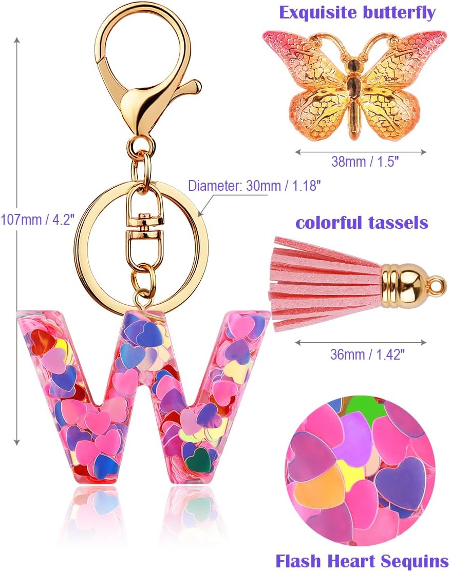 ChunlongFour Initial Letter Keychain for Women Girl Bag Charm Butterfly Tassel Keychain for Wallet Car Key Backpack Handbag image 5