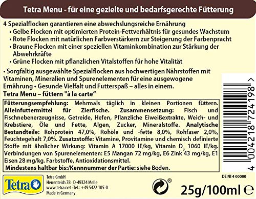 Tetra Min Menu Fischfutter - Hauptfuttermix mit 4 Spezialflocken in getrennten Kammern, abwechslungsreiches Futter für alle Zierfische, 100 ml Dose