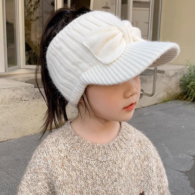 INOGIH Baby-Girls Winter Knitted Baseball-Cap Warm Ponytail-Hole Visor-Hat for 2-7 Years Old2