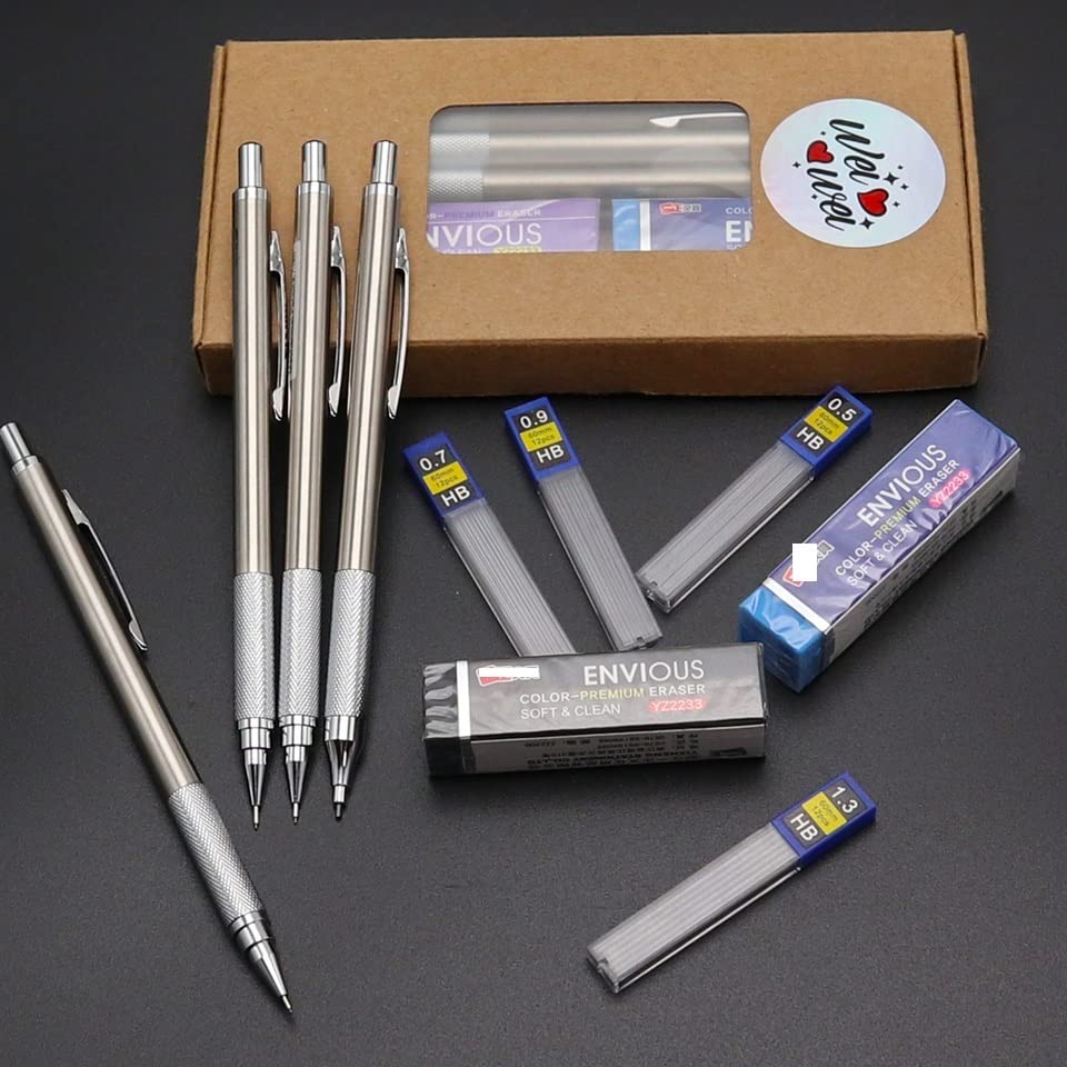 Ołówki, w pełni metalowe, mechaniczne, 0,5 mm/0,7 mm/0,9 mm/1,3 mm, automatyczne, do pisania, skanowania, artykuły papiernicze (czerwone) (czerwone)