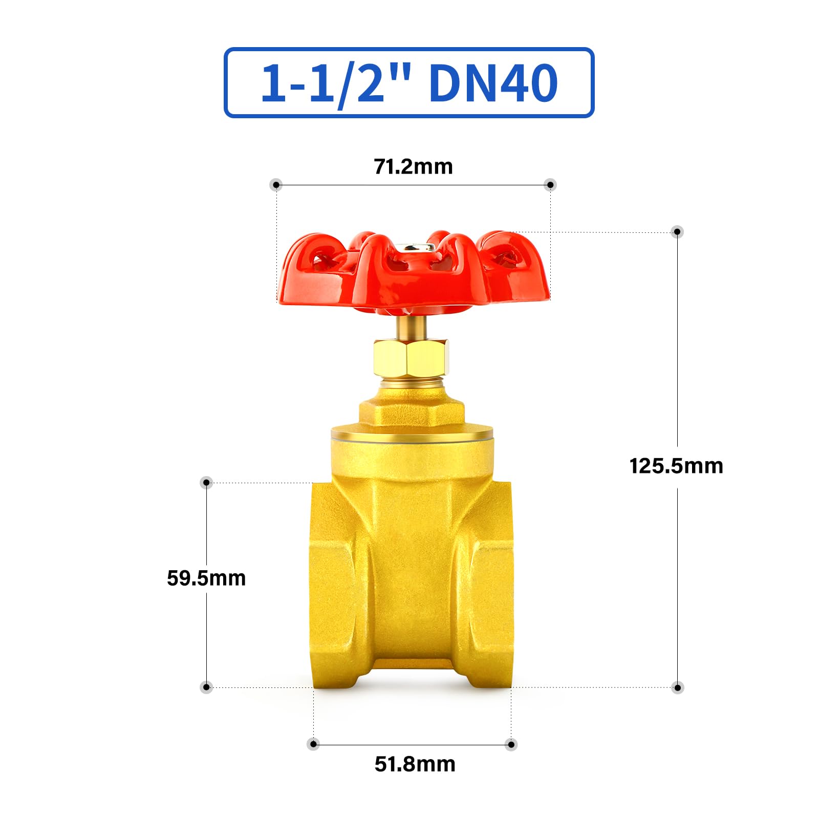 Messing Schieber mit Radgriff, 1-1/2" BSP Innengewinde Heavy Duty Ventil für Wasser, Öl, Gas, Industrieklempnerei