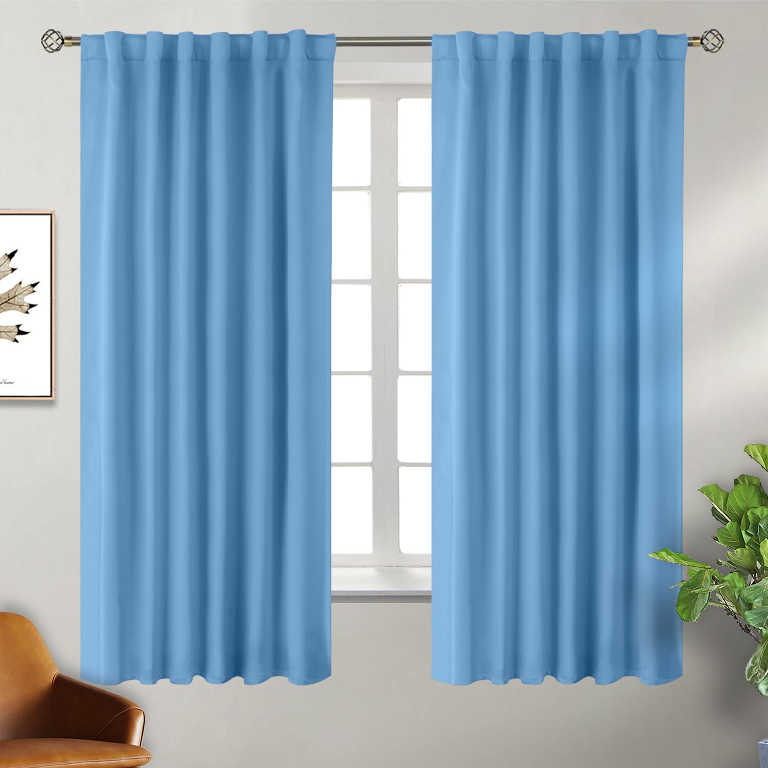 BGment Rod Pocket and Back Tab Curtains for Bedroom - Thermal Insulated Room Darkening Curtains for Living Room, 2 Window Curtain Panels (52 x 63 Inch, Sky Blue) — image 1
