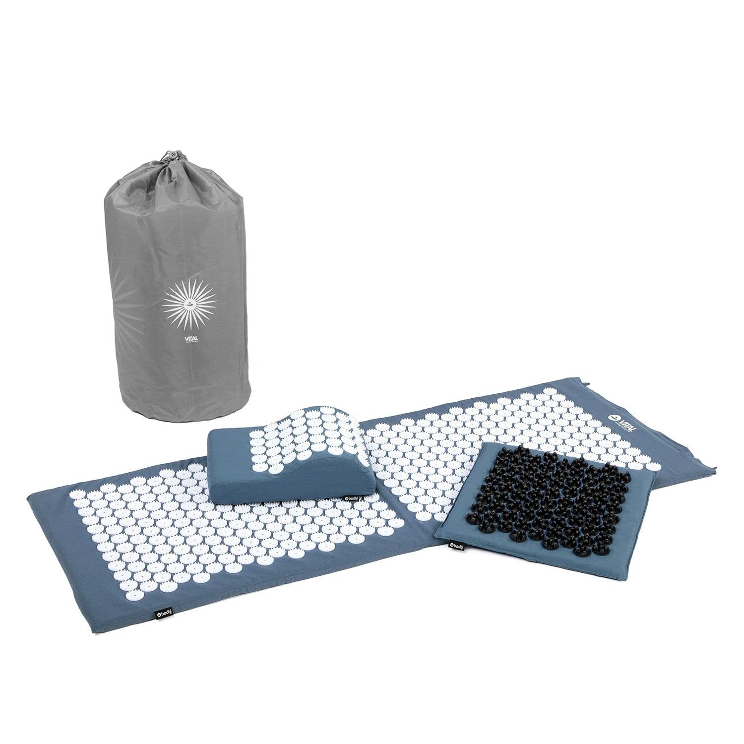 Bodhi VITAL Akupressurmatte XL Deluxe-Set Soft | Fakirmatte im Set mit Nadelkissen, Fußmatte & Tasche | Selbstmassage für zu Hause | Massagematte gegen Nacken & Rückenschmerzen | blau