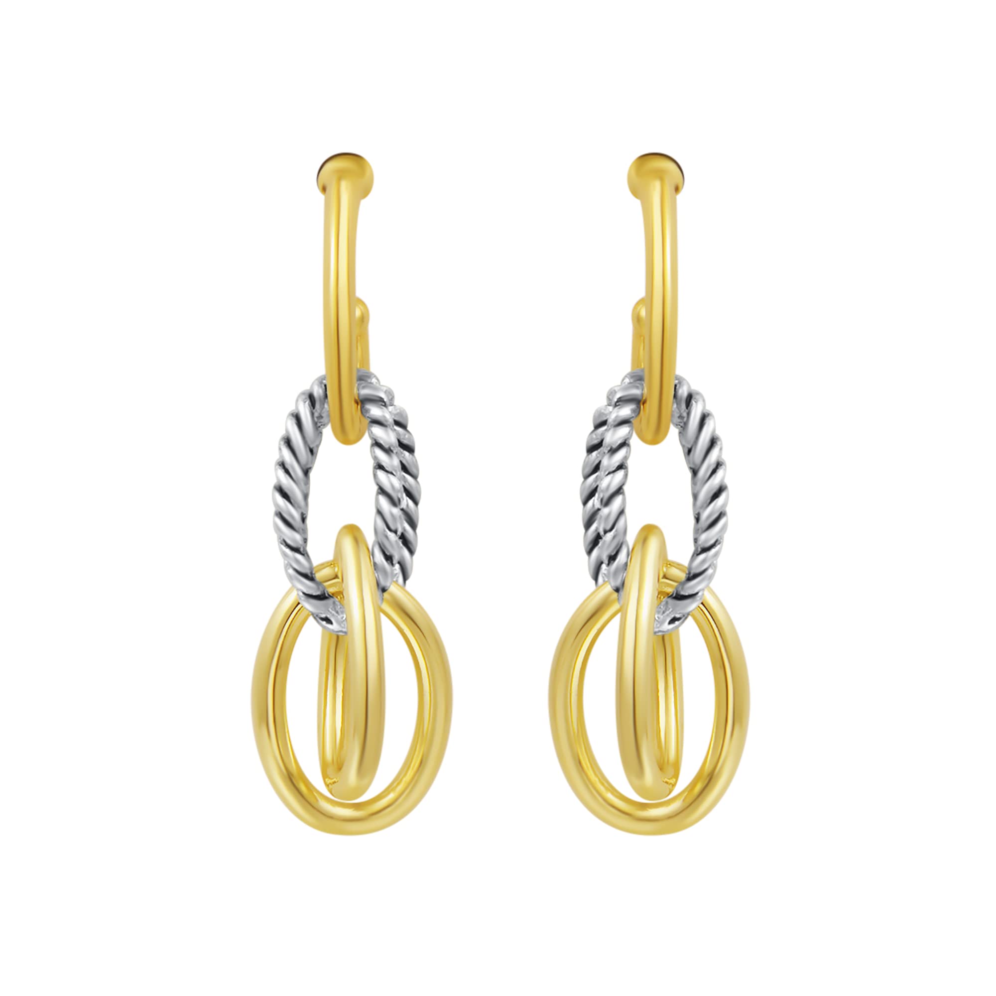 Jewelry Make a Statement With Our Two Tone Double Links Twisted Cable Wire Earrings Featuring Detailing Perfect For Any Occasion, Metal, No Gemstone-image-4