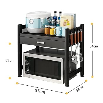 金属と木製の電子レンジラック引き抜き式引き出し付き Amazon|金属製電子レンジラック、 レンジ台 キッチン収納棚