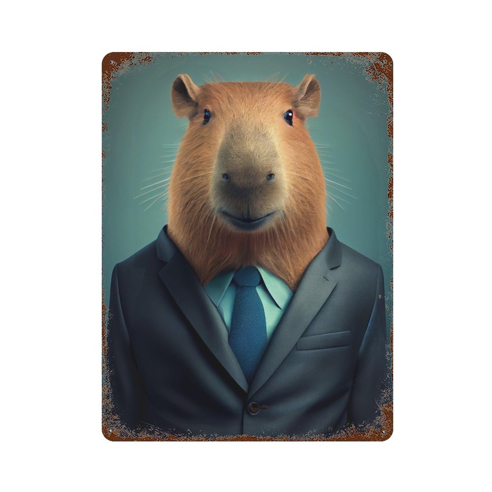 Capybara Suit Rusty Metal Tin Sign 15.7"x11.8", Industrial Home Decor for Garage, Pub Or Kitchen