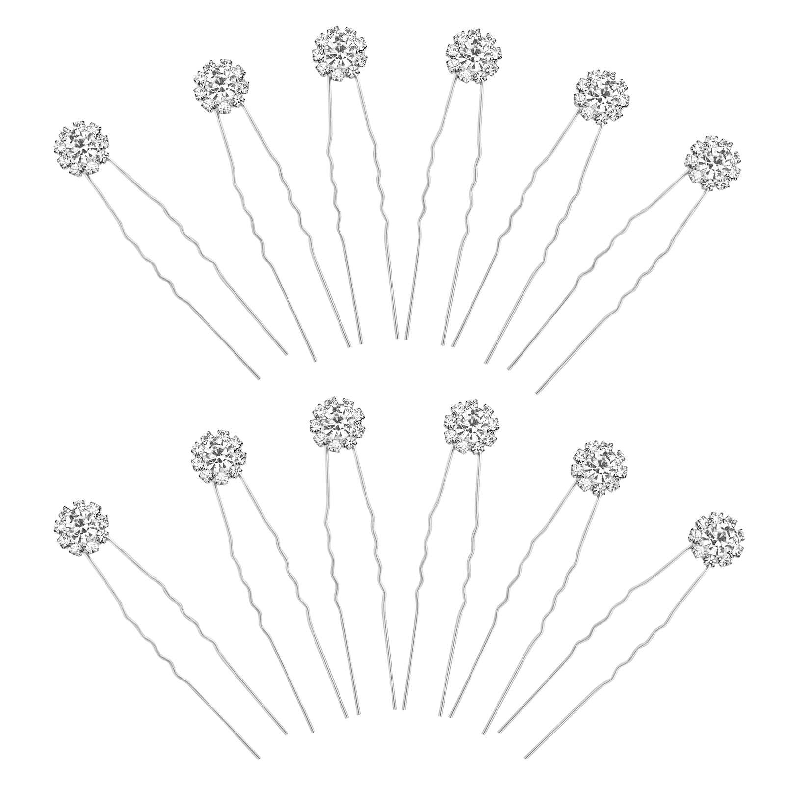 KINBOM 12 Piezas Horquillas Diamantes Pelo Mujer de Boda, Horquillas para el Pelo en U Flor de Cristal Horquillas para el Pelo Accesorios para el Pelo de Boda para Novias Damas de Honor (Plata)
