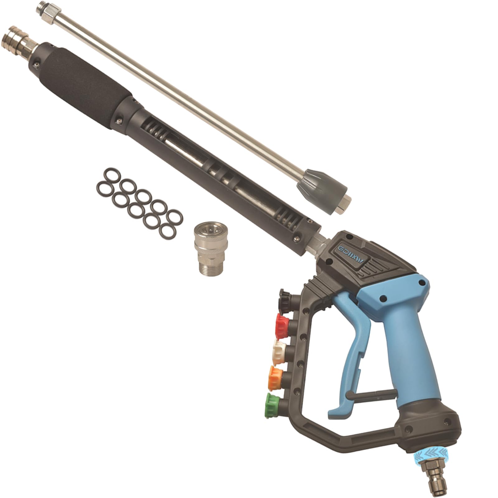 GDHXW Pistolet de nettoyeur haute pression réglable avec émerillon, avec 2 rallonges, 5 buses, 10 joints toriques, adaptateur de filetage 5000 PSI pour nettoyeur haute pression