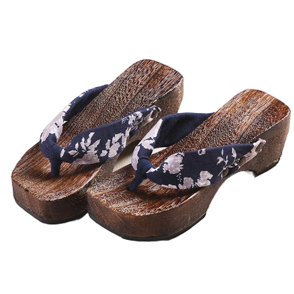 Yczhd Women's White Flip Flops Geta Slippers,Wooden Geta Sandals Clogs Two-Teeth Japanese Traditional High Heel Slippers,Traditional Clogs Slippers(Size:eu 38,Color:white)