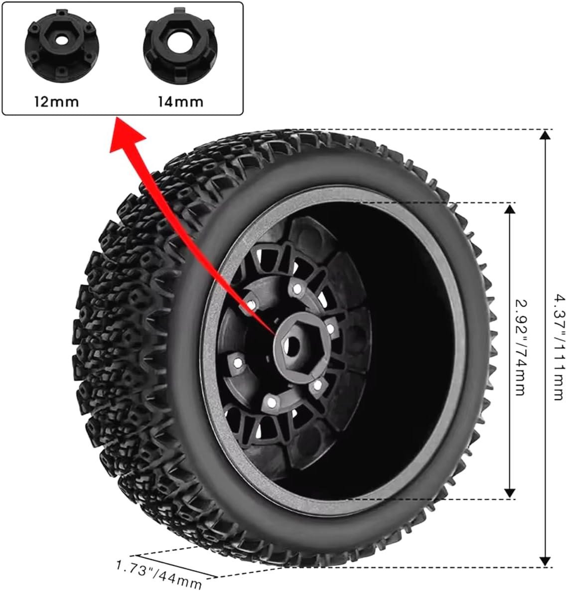 RC Short Course Truck Wheels and Tires with 12mm 14mm 17mm Hex Upgrade Parts for 1/10 Slash 2WD 4×4 Arrma Senton Axial Losi Redcat Rc4wd Hex RC Car.（Black）