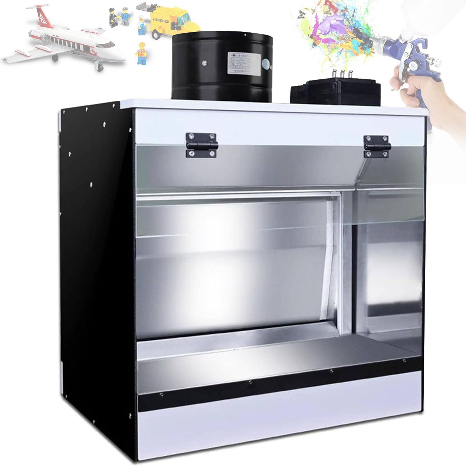 MLYYYDSS Airbrush Spray Booth with Waterfall, Water Curtain Exhaust, Craft Table Airbrush Booth Color temperature 5500K with Water Curtain Exhausting Air LED Lighting 50 * 50 * 40cm