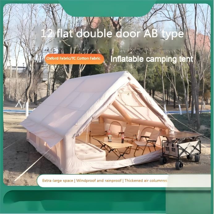 Camping Inflatable Tent, Classic Style, 12m² Extra Large Space, Wind and Rain Resistant, Sunshade and UV Protection