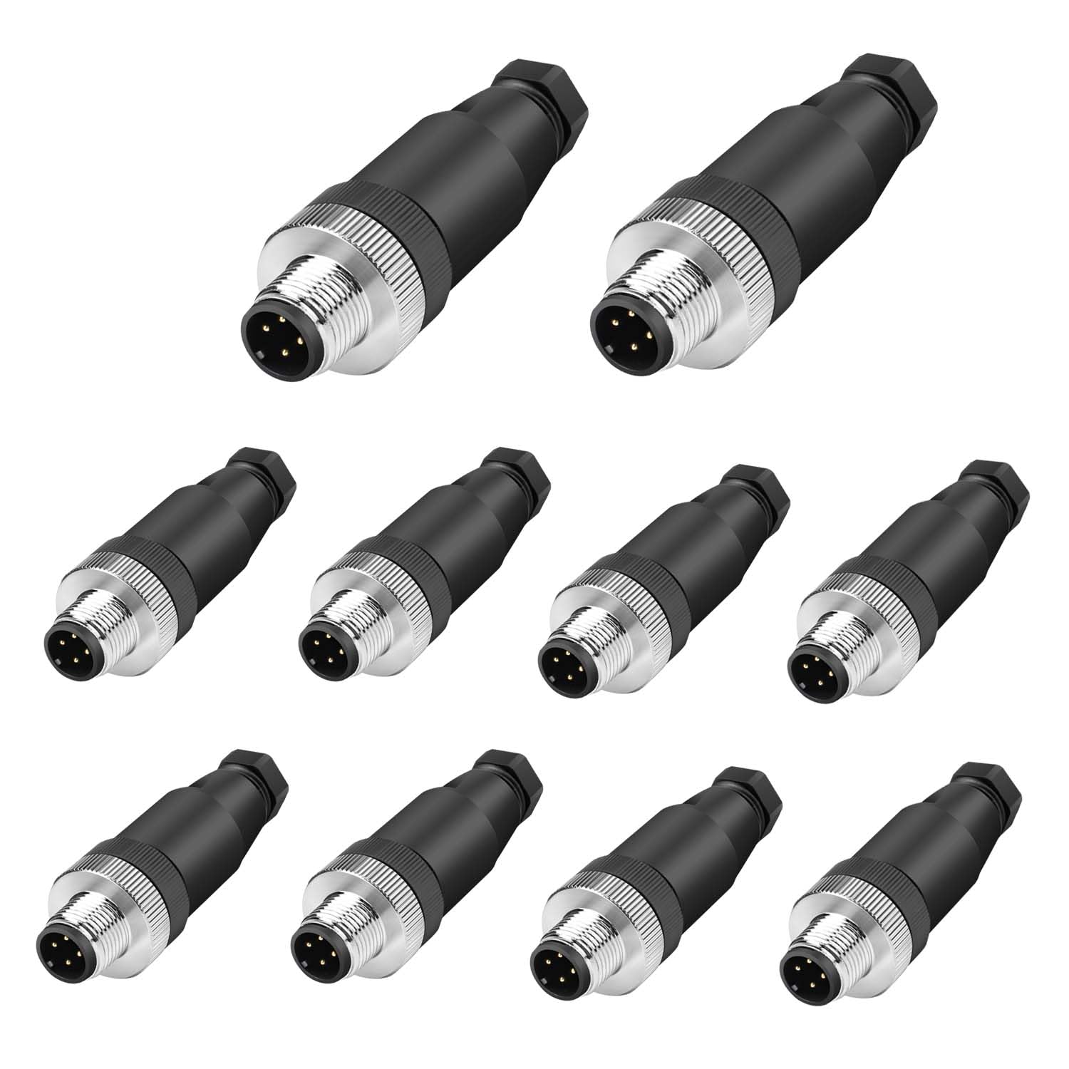 10Pcs M12 4-Pin Aviation Connector Male A Code, IndustrialField Assembly Plug 12mm IP67 Waterproof for Circular Socket Panel Sensor