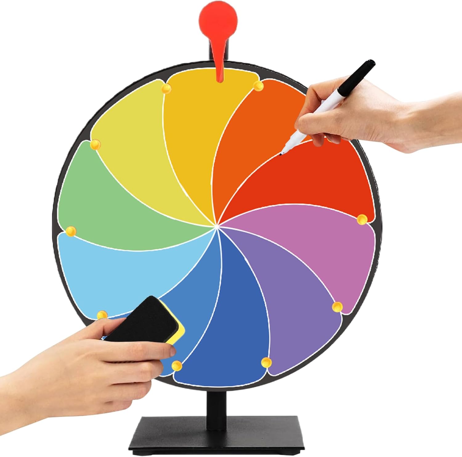 Prize Wheel, 12 Inch 10 Slots Color Prize Wheel Spinner with Stand, Reusable Spinning Wheel with Dry Erase Marker and Eraser for Trade Show,Spinning Wheel Roulette Wheels