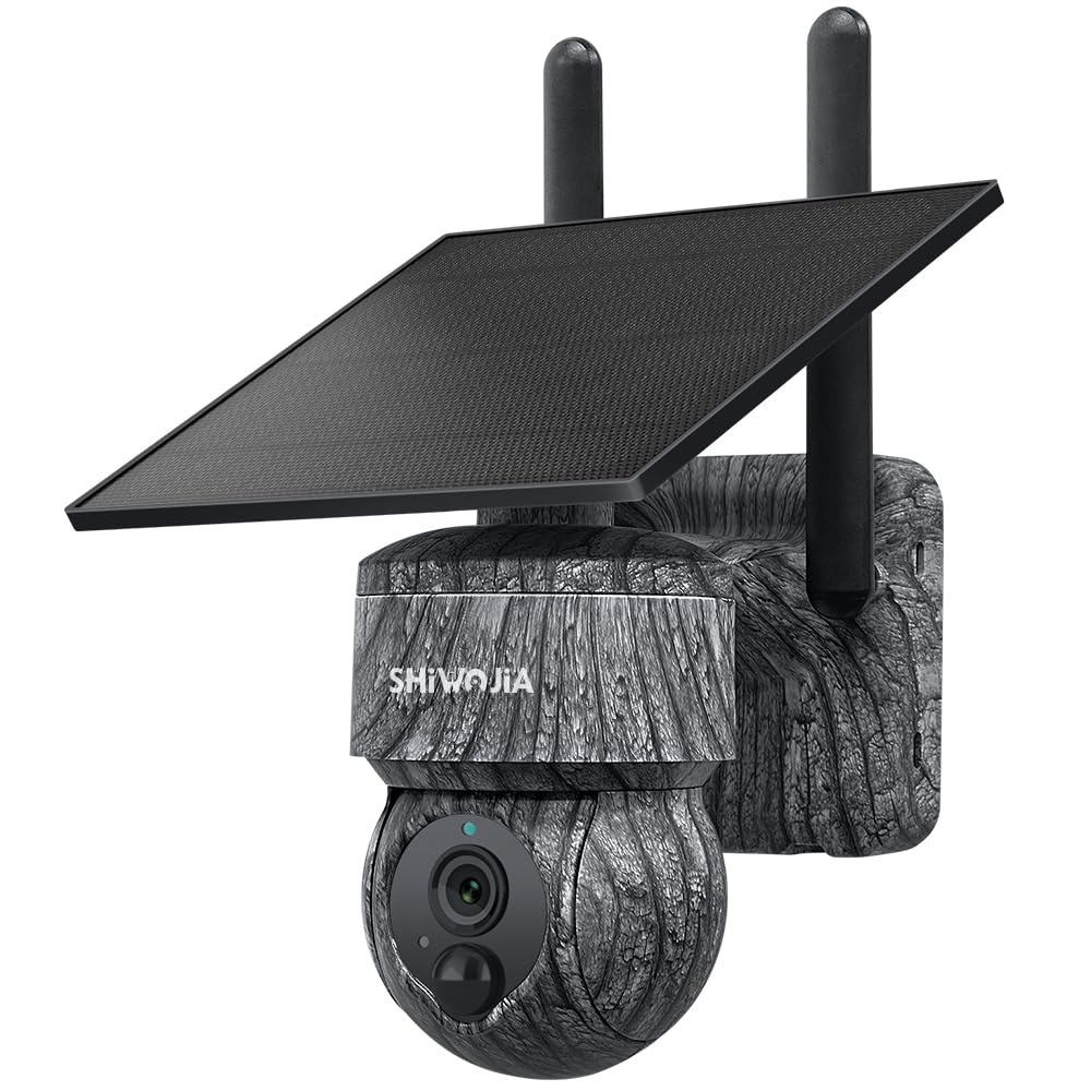 SHIWOJIA 4G LTE Cámara de Vigilancia Exterior Solar con Tarjeta SIM, 2K 360° PTZ Cámara de Seguridad Solar,Audio de 2 vías, Sensor de Movimiento PIR, Visión Nocturna, IP66