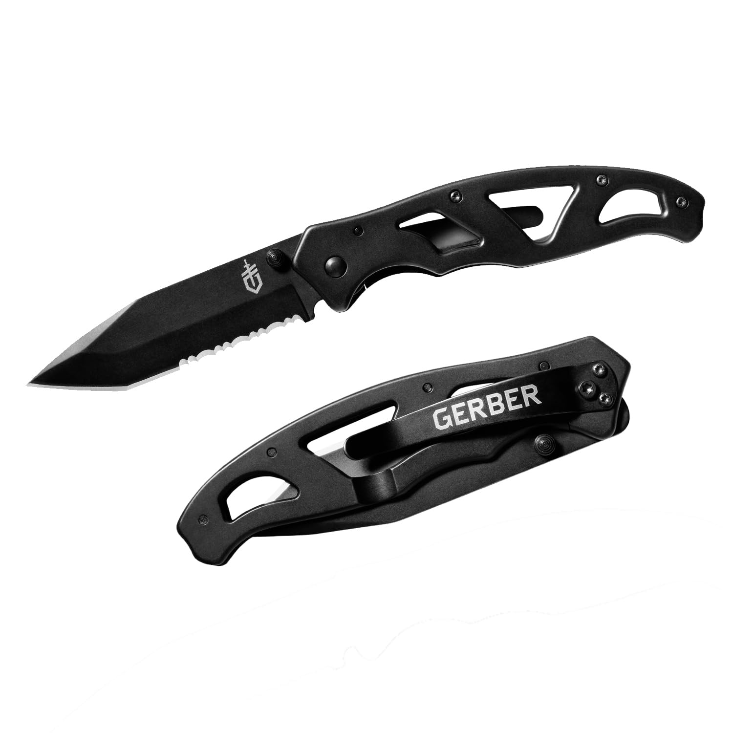 Gerber Gear Paraframe II EDC Folding Pocket Knife, 3.5" Tanto Point Serrated Edge with Safety Frame Lock, Black