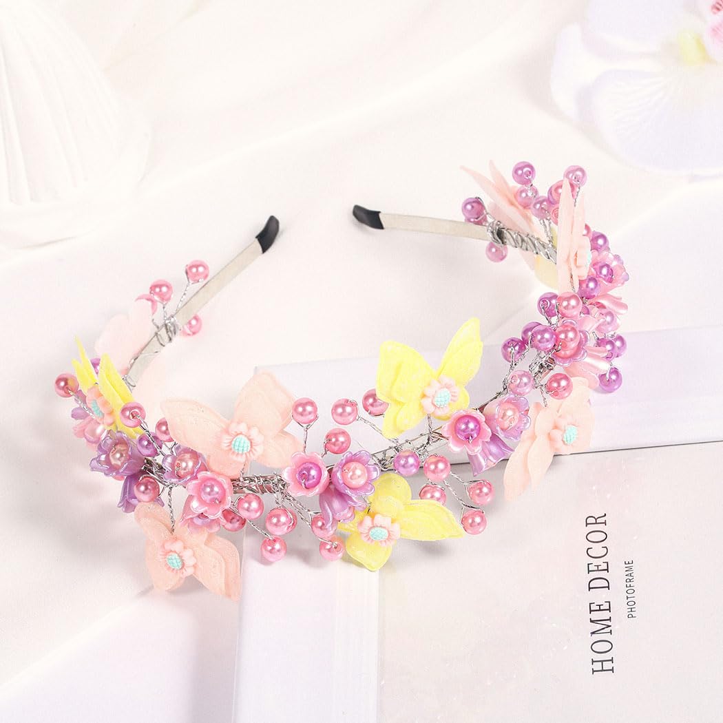 IYOU Princess Wedding Headband Purple Butterfly Hair Bands Pearl Communion Bridal Hair Accessories for Girls - Image 4